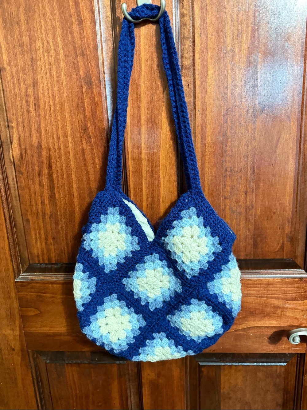 Handcrafted Navy and Light Blue Crochet Shoulder Bag